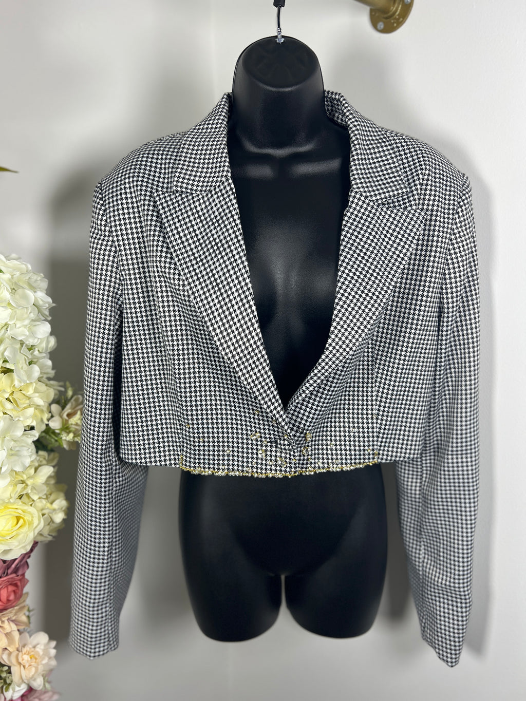 Cropped houndstooth Blazer