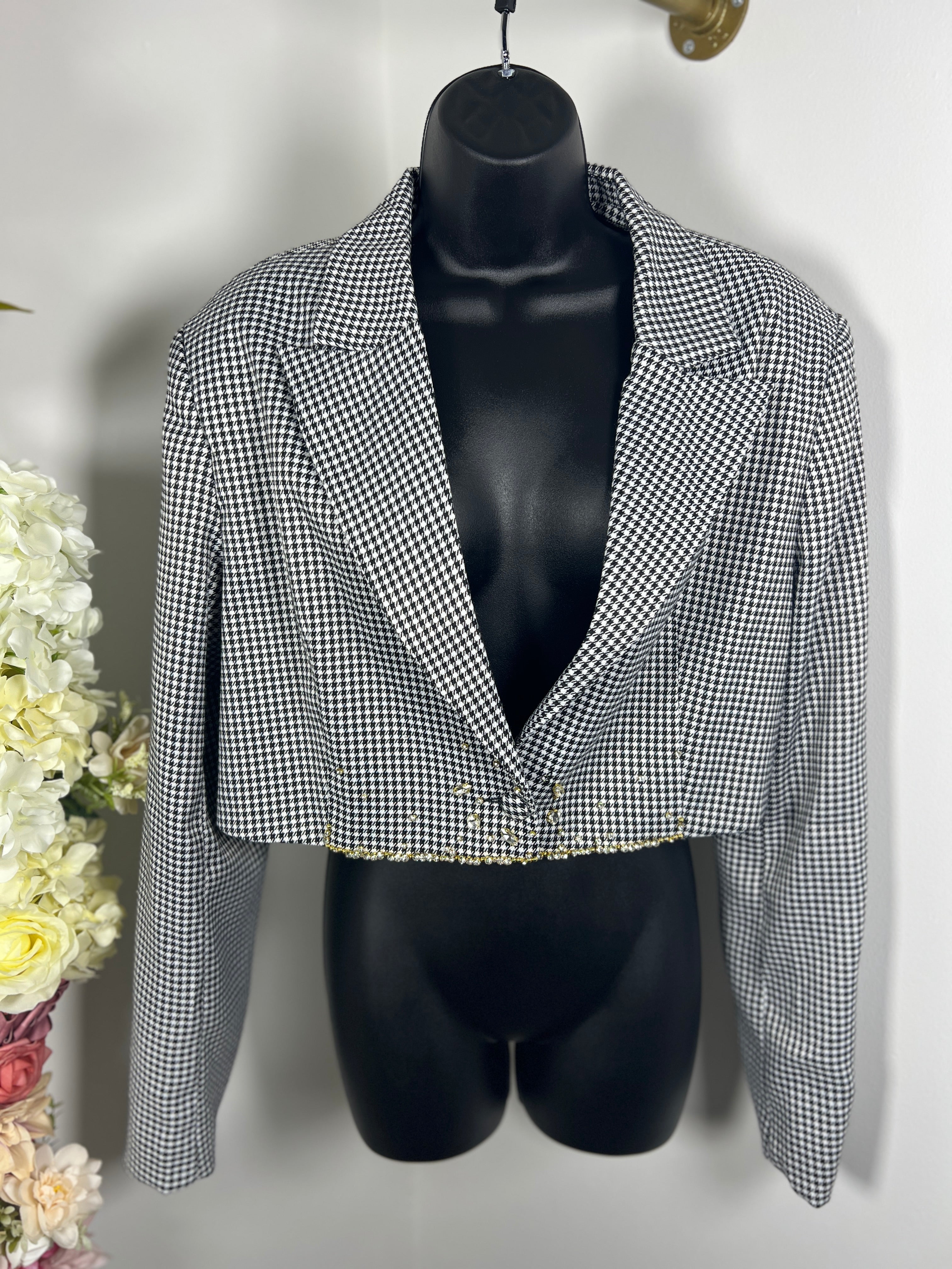 Cropped houndstooth Blazer