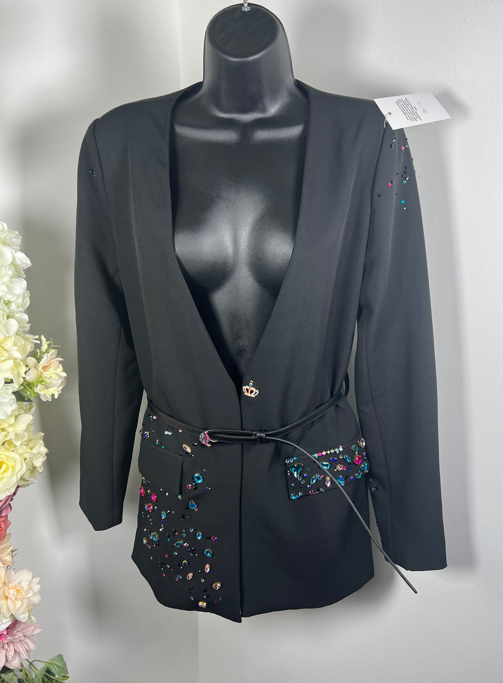 Pink blue belted Blazer