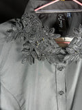 Black appliqué crystal shirt