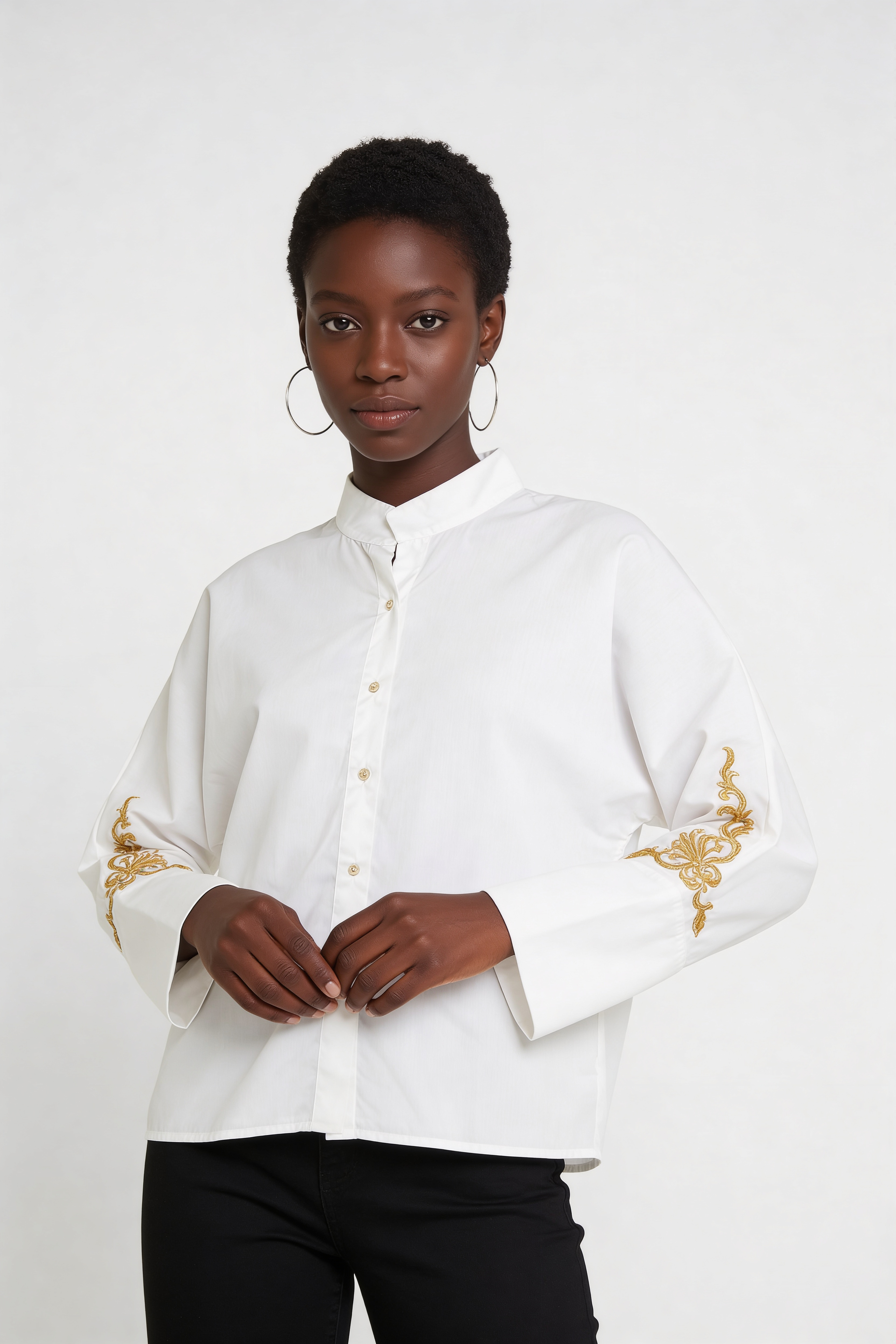 White gold appliqué blouse