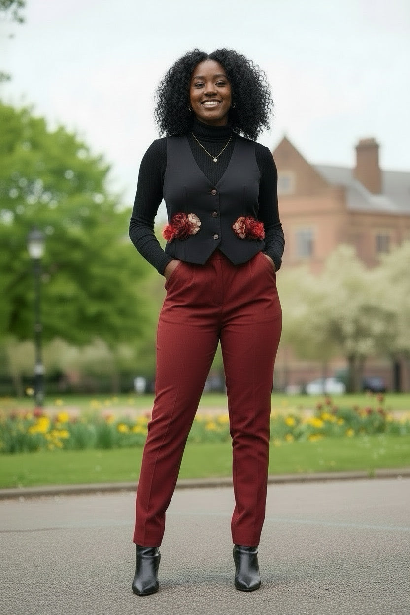 Cee Louiss Red Flower Tailored Waistcoat