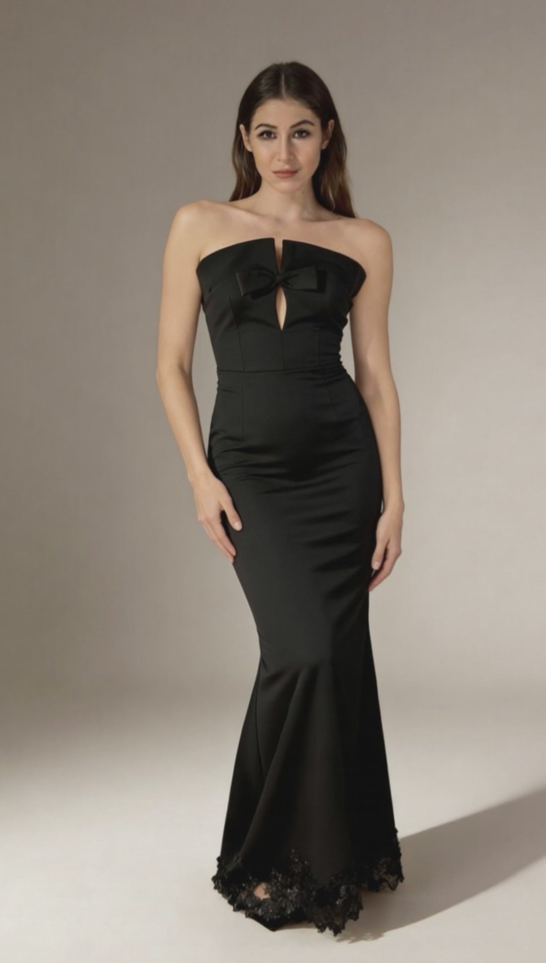 Cee Louiss Appliqué Black Evening Dress